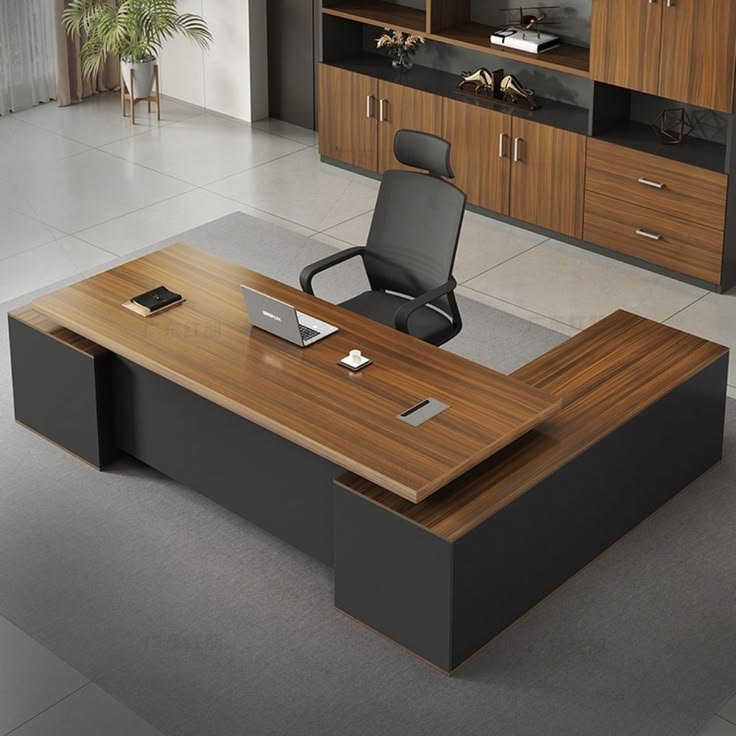 Walnut brown & grey L shape ceo table